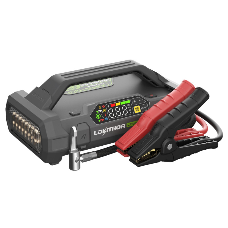 LOKITHOR 12V 3000A LiFePO4 starta palīgiekārta JA3000 PRO ar 150PSI kompresoru